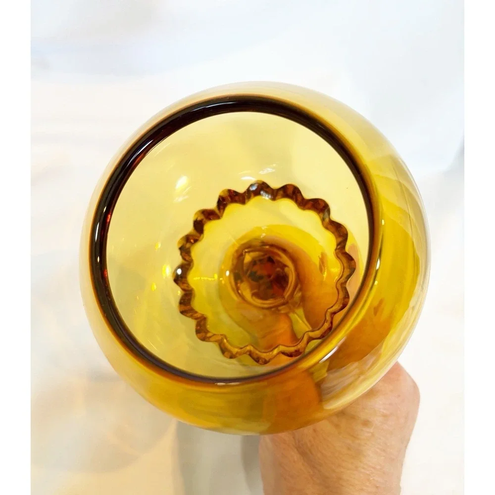 Vintage Viking Glass Amber Princess 5271 Flowerlite Footed Flower Bowl Compote